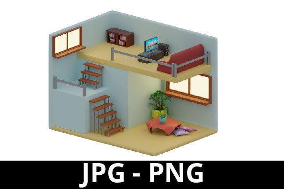 3D Rendered Isometric Living Room Guide